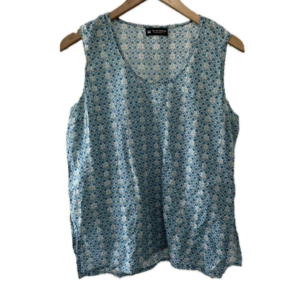 Vishnu Khan Market Women's Semi Sheer Medallion Peacock Like Pattern Tank Top M